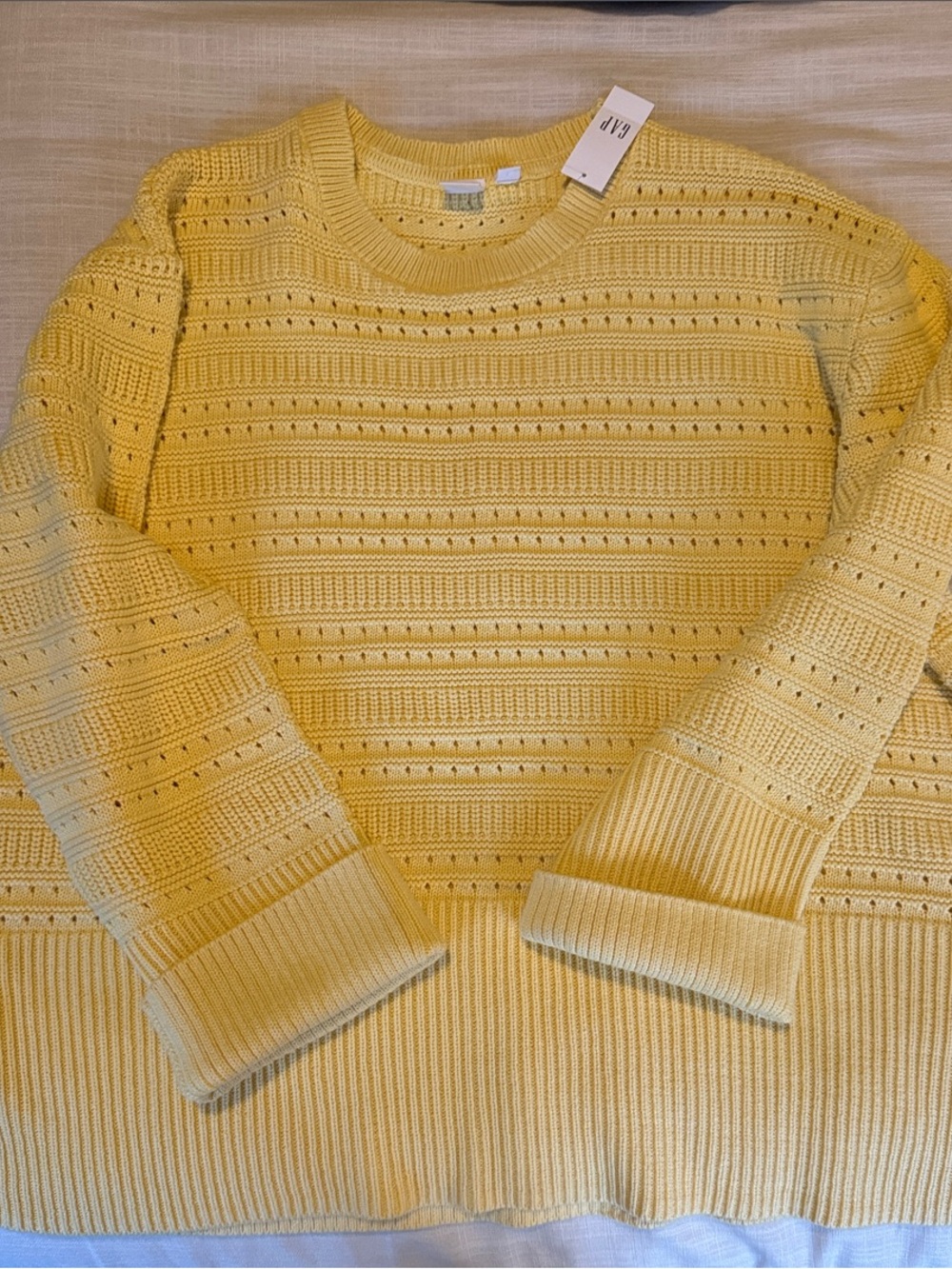 GAP Yellow Crewneck Eyelet Knit Sweater